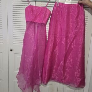 Betsy & Adam Long Top & Skirt Set Pink Prom Dress Size 6  #034